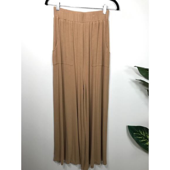 Vada Winter x Maverick Womens Pants Wide Leg Tan Casual Lounge Boho Minimalist - Picture 1 of 8
